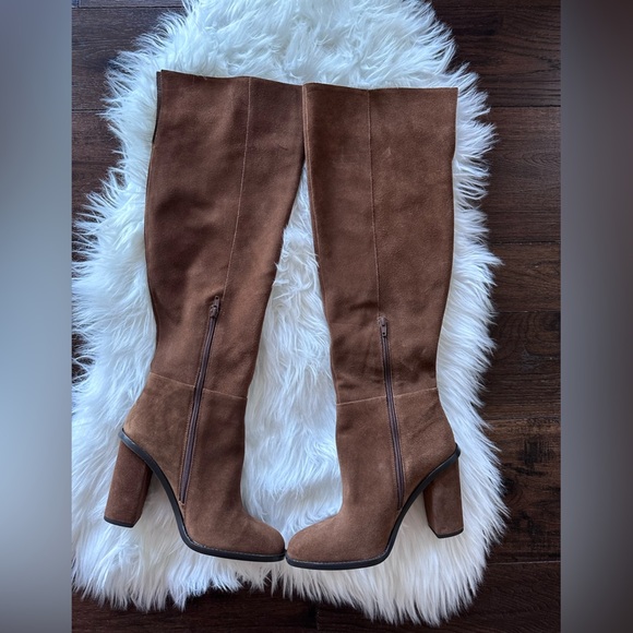 NWOB Gianni Bini Over the Knee Leather Suede Boots w Block Chunky Heel - Picture 2 of 15